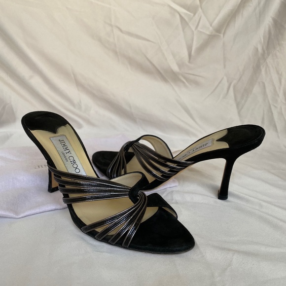 Jimmy Choo Leather/Suede Black Sandal Heels - Picture 2 of 6